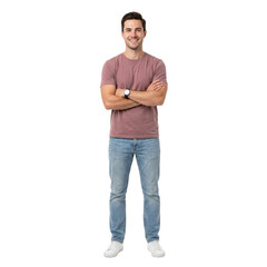 Fototapeta premium Smiling Man Standing Confidently with Arms Crossed in Casual Outfit