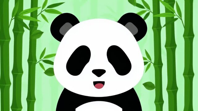 Vibrant graphic illustration of a friendly cartoon panda bear's face, surrounded by fresh green bamboo, perfect for kid-friendly content, nature designs, and animal-themed projects