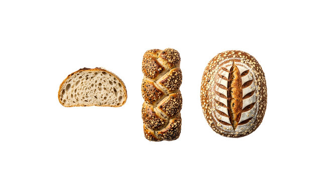 Variety of artisan bread loaves and slice