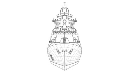 Detailed 2D AutoCAD Vector illustration of a warship's front view © Stock Image Paradise