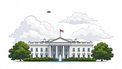 tiny-ufo-behind-clouds-spying-on-white-house © Vector4U