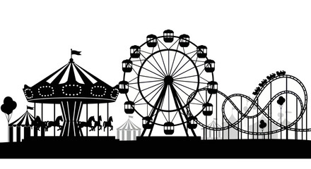 Amusement park silhouette with ferris wheel carousel and roller coaster © reres