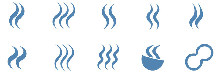 Obraz premium Smoke steam icon set, aroma and heat wave symbols, smoke smell logo designs, vector illustration.