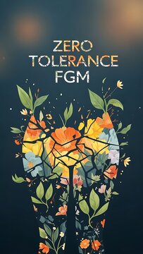 Zero tolerance fgm awareness campaign floral graphic on dark background