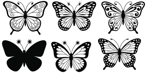 Butterfly Collection Black And White Vector Illustrations On White Background © MDHASAN
