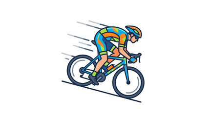 Naklejka premium Cyclist riding a bicycle fast down a hill.