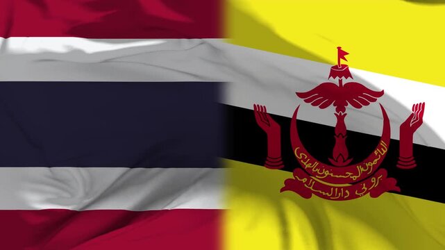 Thailand And Brunei Flag Waving in Slow Motion Loop Animation