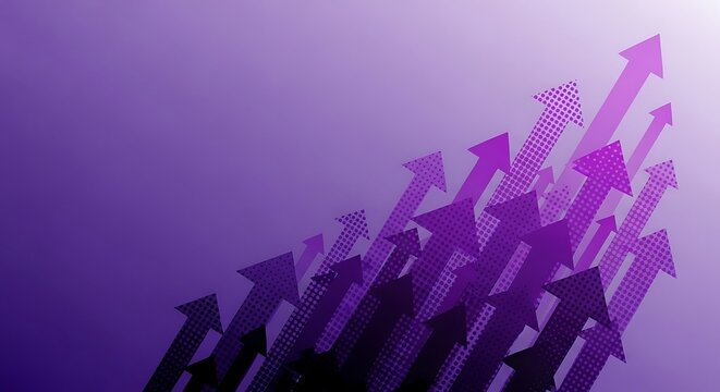 Series of Upward Moving Purple Arrows Signifying Growth and Positive Direction