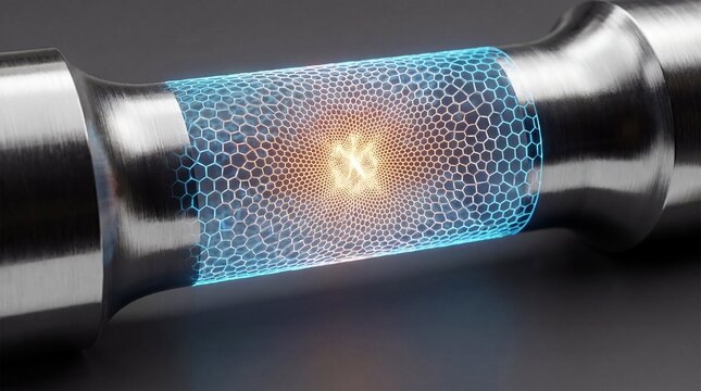 Graphene carbon nanotube structure, futuristic nanotechnology cylinder with glowing energy core, advanced material science and engineering concept