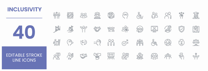 Modern inclusivity and human diversity vector icon set with editable line strokes © abdur