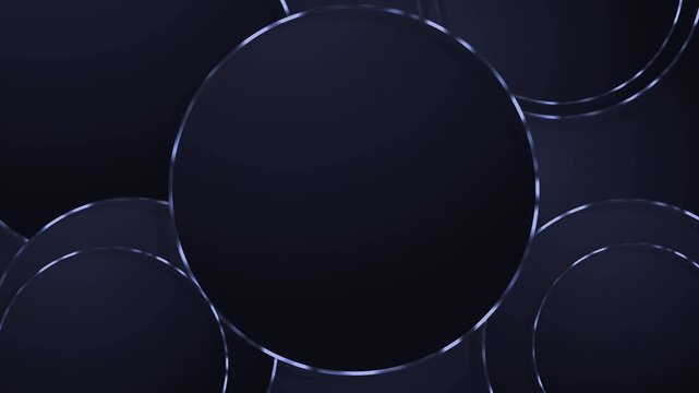 Abstract background with overlapping black circles and shiny silver ring edges, creating a sleek modern pattern with a minimal look animation