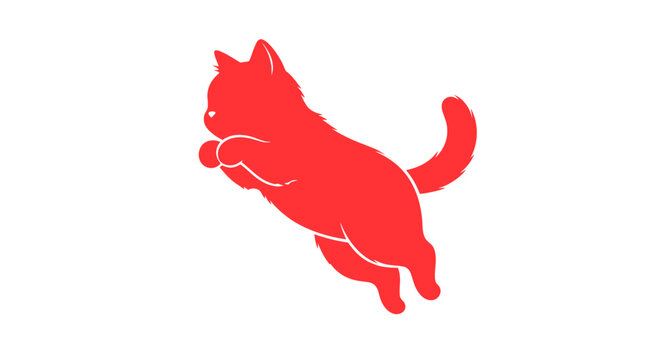 Red Cat Silhouette in Motion Running.