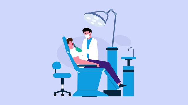 Dentist Examining Patient in Dental Clinic Chair cartoon animation