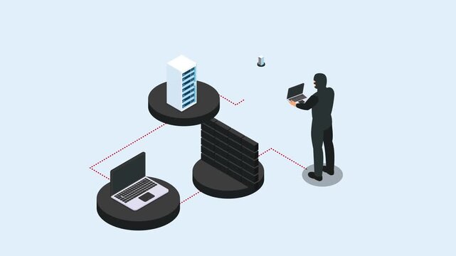 Hacker Attacking Server Network and Firewall Concept 3d animation cartoon