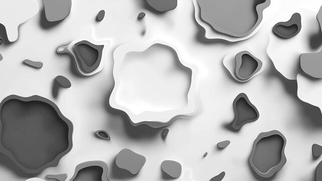 Abstract paper cutout shapes scattered background with soft shadows modern playful composition animation