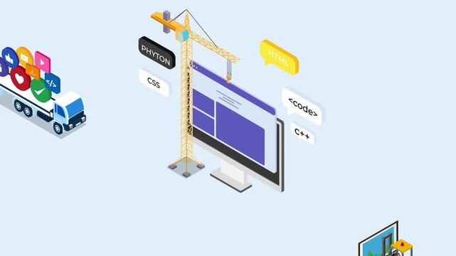 Website Under Construction and Web Development 3d animation cartoon