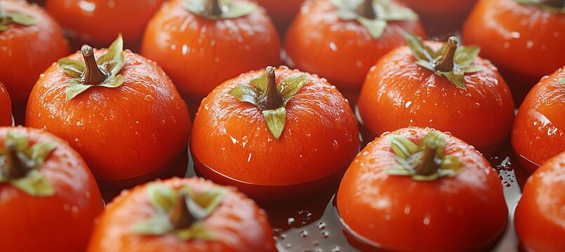 Fresh Orange Tropical Persimmons Ripe Organic Winter Fruits Arranged Carefully for Food Decoration