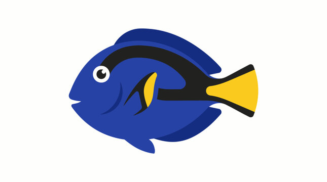 Blue Tang Fish Illustration with Yellow Tail and Black Stripe.