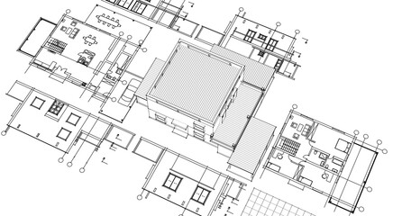 Fototapeta premium residential house architectural sketch 3d illustration