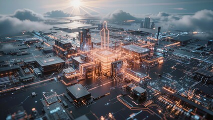 Obraz premium Futuristic Smart City Network and Advanced Digital Infrastructure Concept