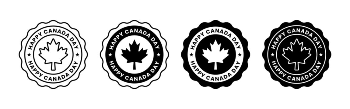 Canada Day Celebration Badge Collection with Maple Leaf Emblems and National Holiday Symbols Set