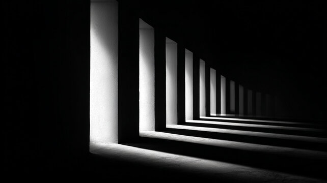 pattern repeating endlessly fading into dark, black and white photography