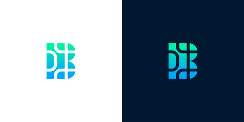 Modern abstract letter B logo design with geometric grid patterns and vibrant blue green gradient for tech companies or startups branding © Eunois