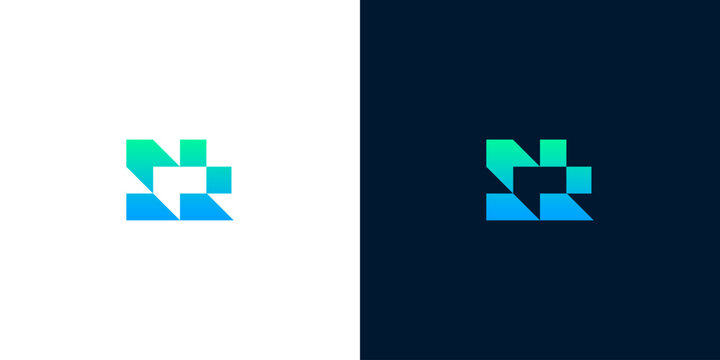 Abstract geometric letter N logo template with modern gradient style on dark and light background
