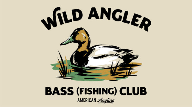 Wild angler fishing club vintage print design for t shirt. Duck hunting. Explore more. American angling artwork.