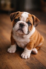 Obraz premium Adorable bulldog puppy sitting indoors.