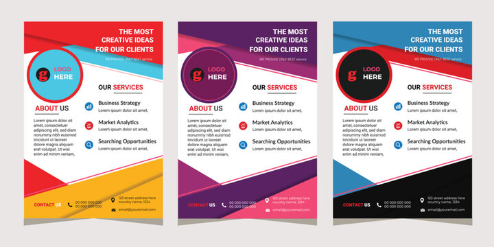 Use, by you or one client, in a single end product which end users are not charged for&mdash; clean and Creative Corporate Flyer template with 3 different colors. You can edit the text layers or colors.