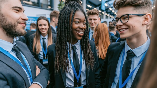 Bright young participants socialize at a business networking event, gaining internship hours, practical experience, and valuable soft skills.