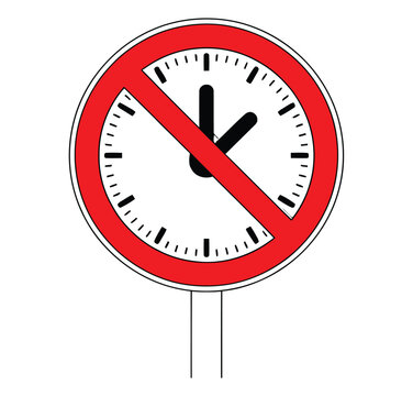 Adobe IllustProhibition Sign with Red Circle and Diagonal Line Over Clock Illustrating No Time Concept on White Backgroundrator Artwork