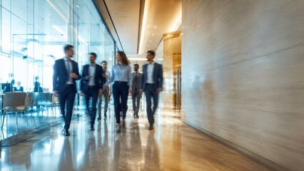 Fototapeta premium Business Professionals Walking in Modern Office Hallway