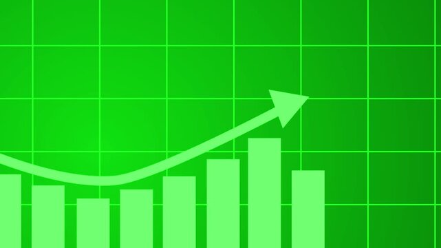 Financial chart with bars and upward arrow growth decline and recovery animation