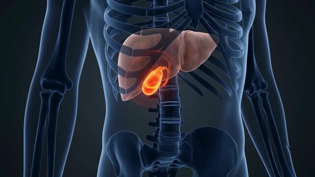 Human liver and gallbladder anatomical medical visualization