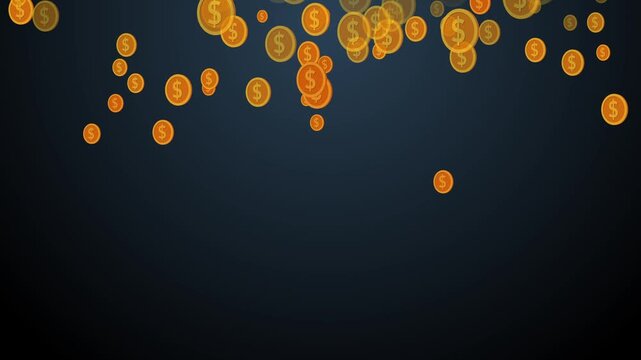 Many dollar coin icons falling showing money rain finance wealth and profit concept animation
