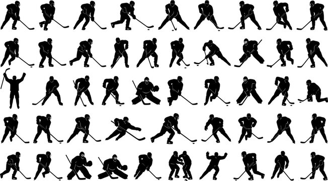 Hockey Players Silhouettes Various Poses Action Sports