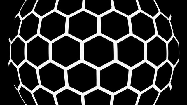 Hexagon mesh pattern forming a curved spherical surface with a modern abstract look animation