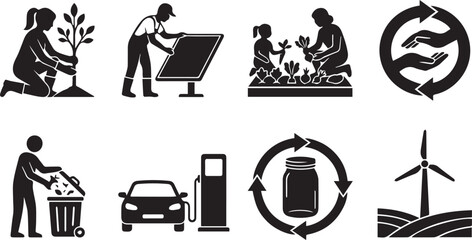 Fototapeta premium Ecology and Renewable Energy Icon Set Featuring Green Sustainability Environmental Care and Recycling Concepts
