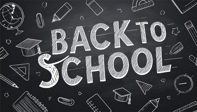 back to school editable chalk drawing illustrator text effect design graphic style effect with customizable hand drawn font on black chalkboard background premium typography lettering