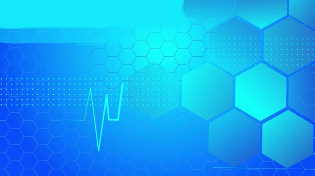 Abstract technology background with hexagon pattern and glowing heartbeat line animation