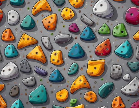 climbing wall seamless pattern holds for rock climbing on a grey wall in the gym sport repeat background