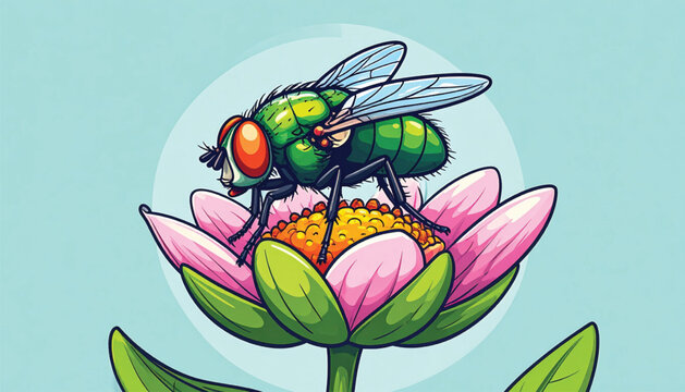 Green fly on pink flower.