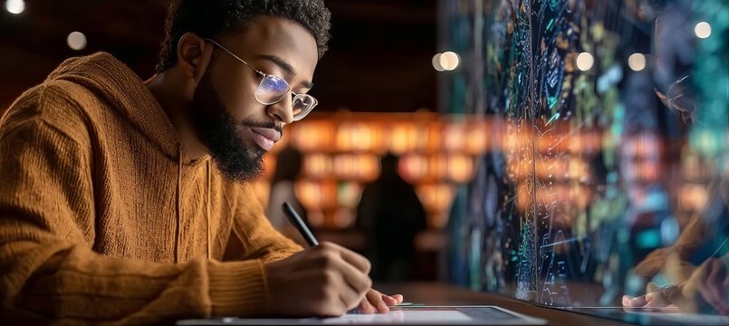 A Focused University Student Developing Concepts Using Advanced Artificial Intelligence Technology.