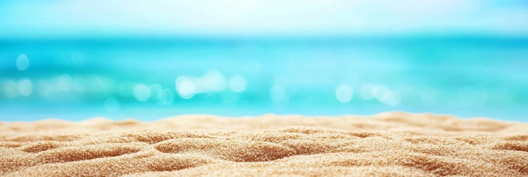 Close Upp of Fine Textured Beach Sand Leading to an Out of Focus Turquoise Sea on a Tropical Coast