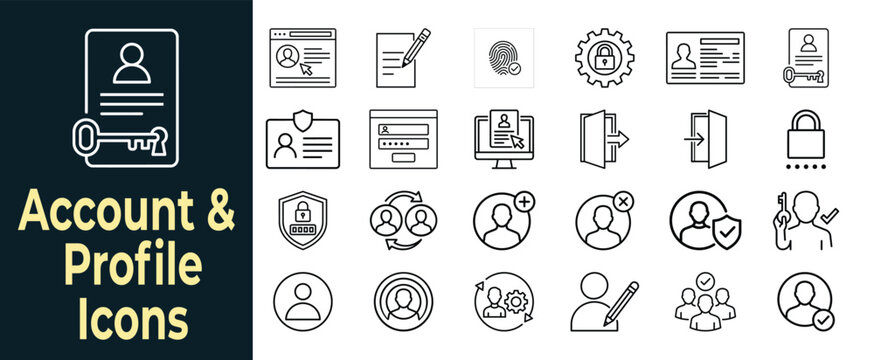 Account and profile icons set for user management and security