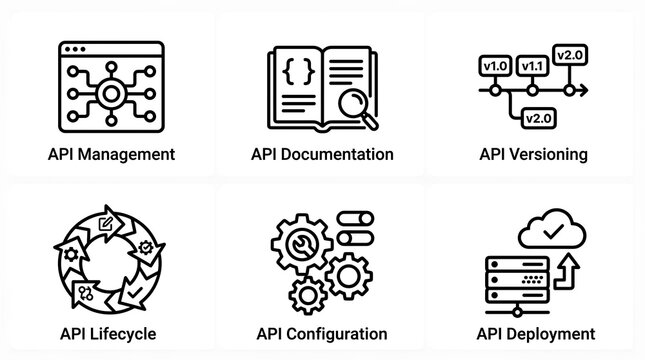 API management icon set on white background