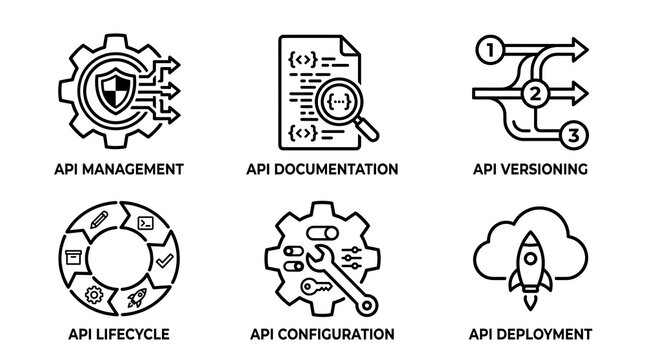 API management icon set on white background