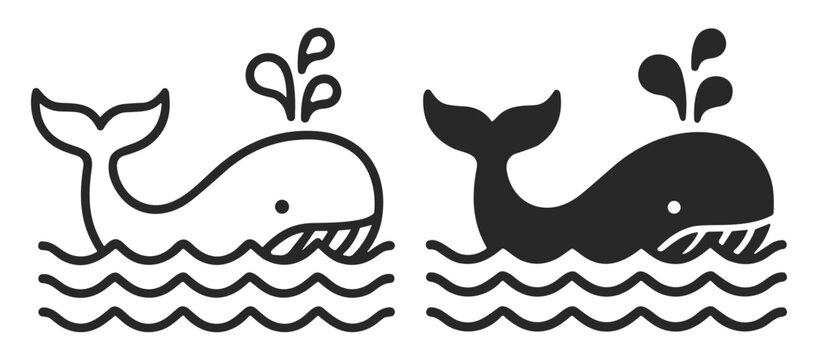 Set of two user icons with outline and solid style representing people or users on transparent background